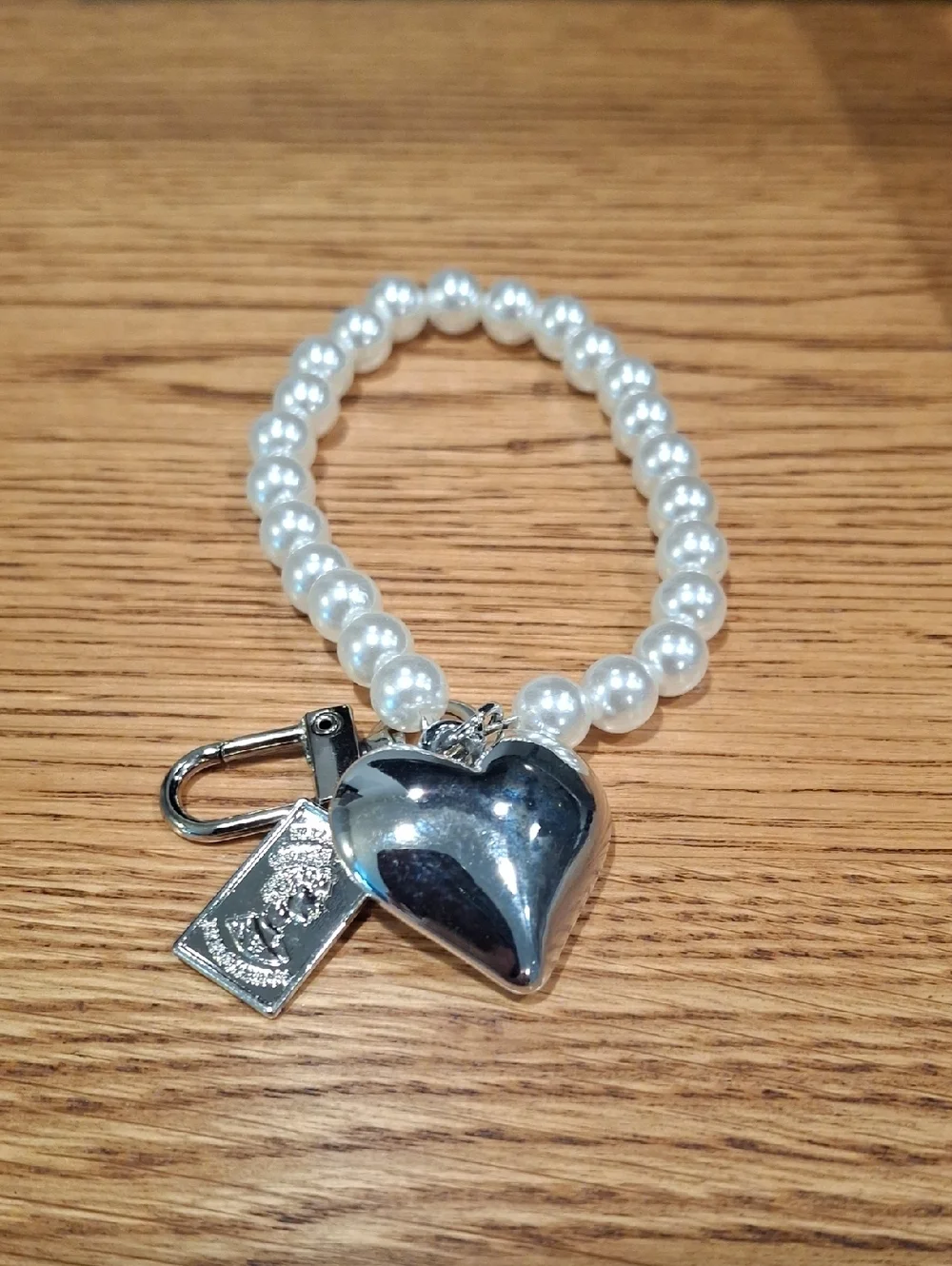 Pearl Beaded Heart Keychain/Bag Charm